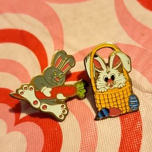 Two 80s Easter Bunny Pins